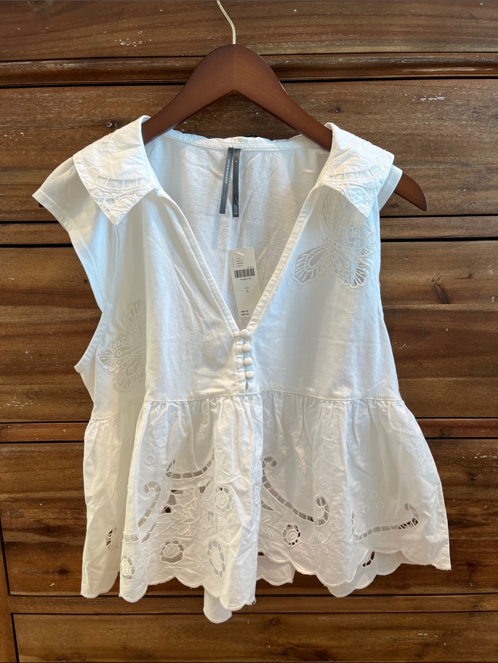 Anthropologie White Eyelet Collared Peplum Top